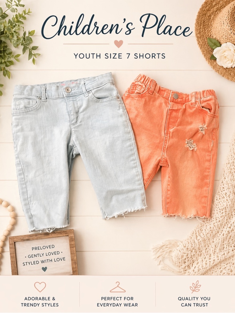 The Children's Place Light Blue & Coral Denim Shorts - Youth Size 7